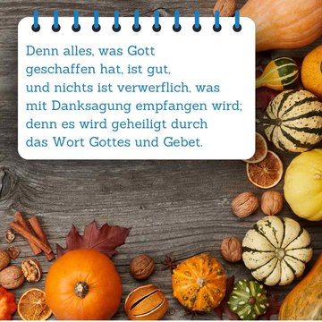 Kürbisse im Hintergrund, Bibelspruch im Vordergrund.