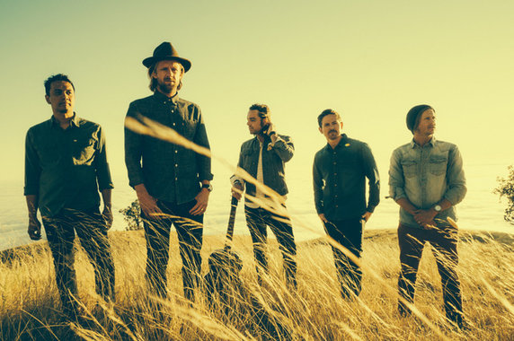 Die Band Switchfoot (5 Personen) steht in einem Feld 