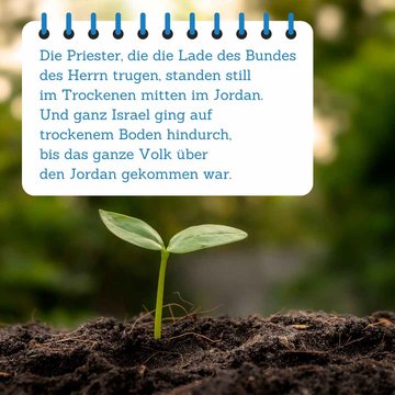Bibelspruch im Vordergrund, eine kleine wachsende Pflanze im Hintergrund